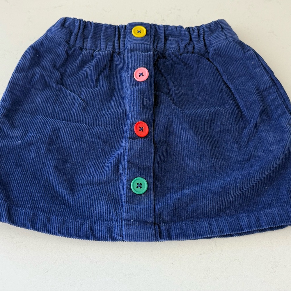Mini Boden blue corduroy skirt with colorful buttons (4-5)